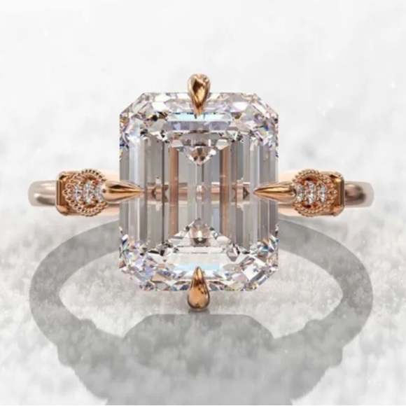 Neiman Marcus Jewelry - Art Deco Vintage Faceted Moissante & Rose Gold Vermiel Ring Sizes 7-8 or 9